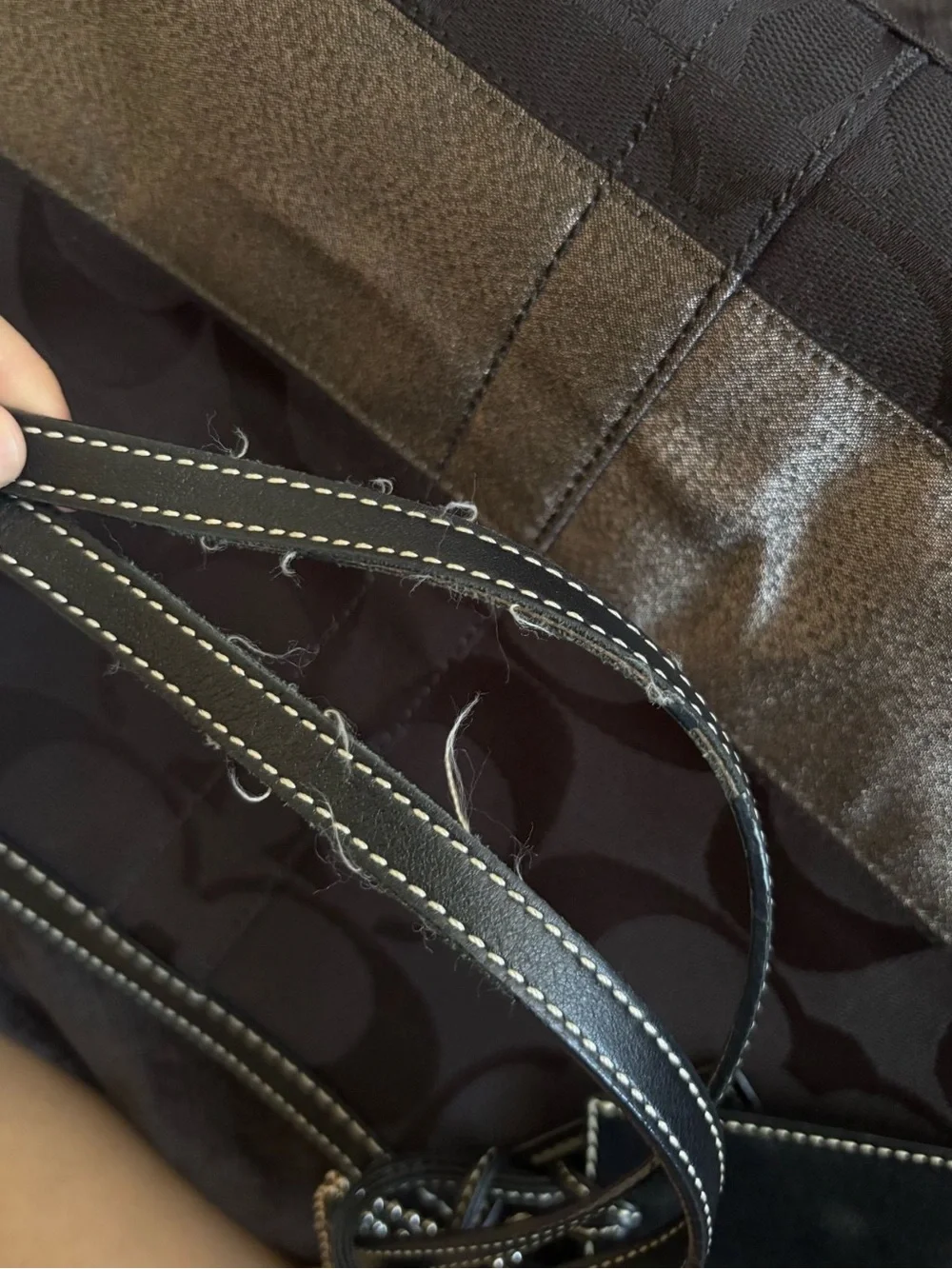 Coach Black Tote with Metallic Silver Stripe